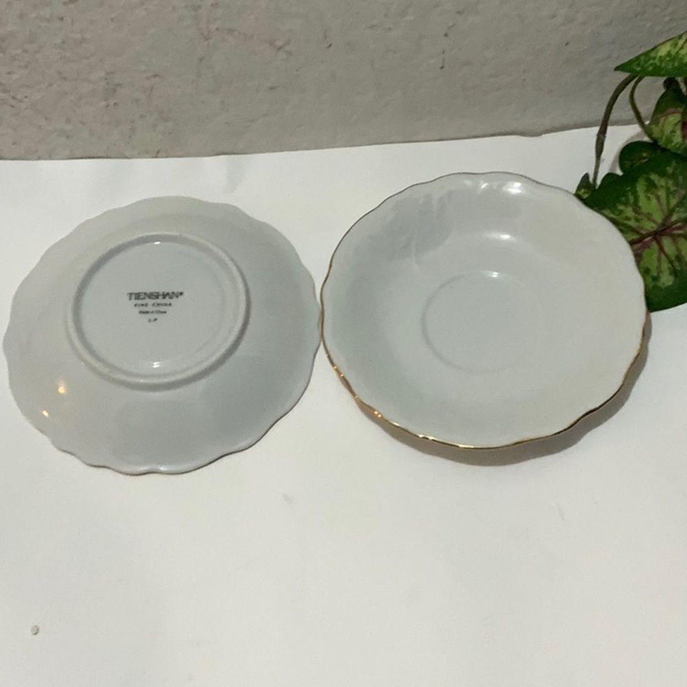 Set 2 Tienshan Fine Porcelain J.P. Gold Trimmed Embossed saucers 5 3/4” G13